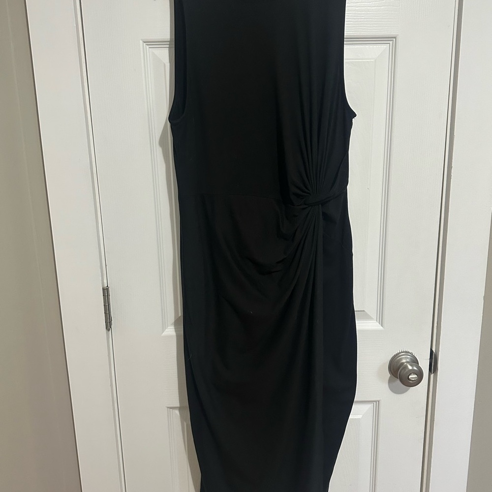 Nine Britton Black Ruched Halter Midi Dress